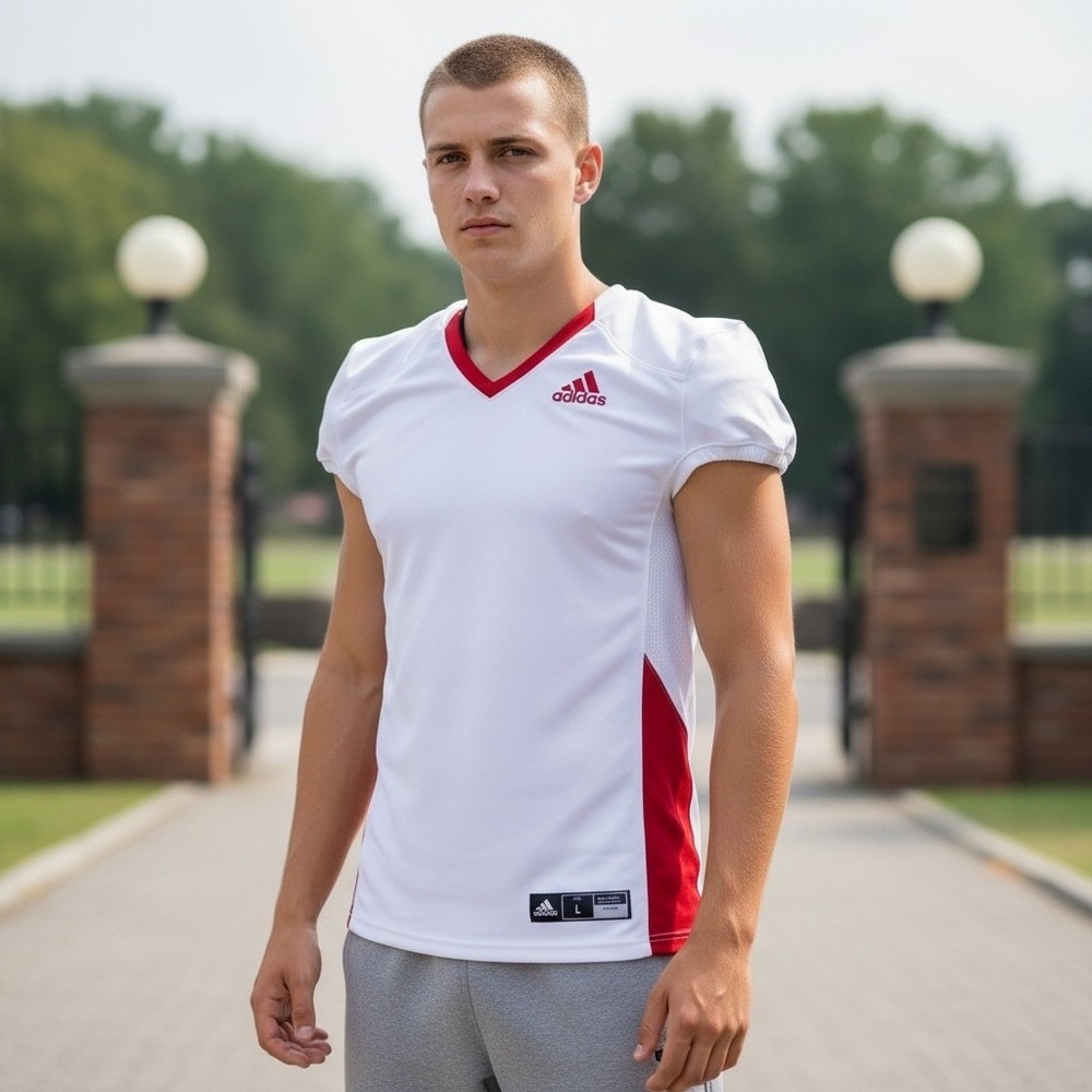 Adidas A1 Stock Football Jersey Mens Large White Red V-Neck NWT - Picture 1 of 16